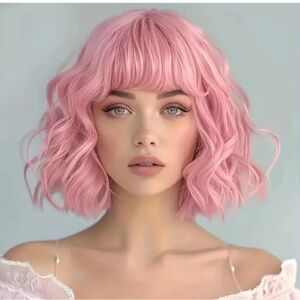 Pink Wavy Bob Wig